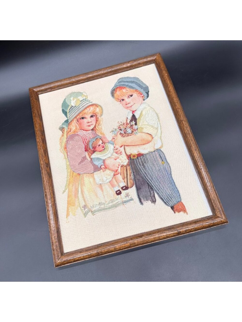 Vintage Wall Hanging Jan Hagara Crewel Embroidery Spring And Lance Framed 1970s